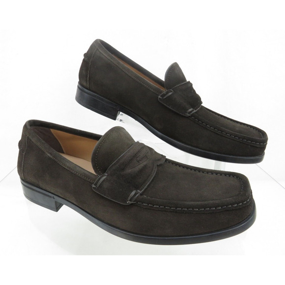NIB FERRAGAMO LANZAROTE HICKORY BROWN SUEDE MOCCASIN LOGO PENNY LOAFERS 10 D main image 8